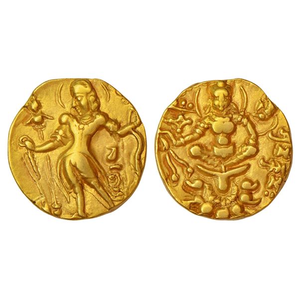 Ancient India: Gupta Empire - gold dinar of Chandragupta II, 'Archer-Goddess on Lotus' type