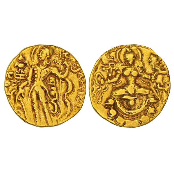 Ancient India: Gupta Empire - gold dinar of Chandragupta II, 'Archer-Goddess on Lotus' type