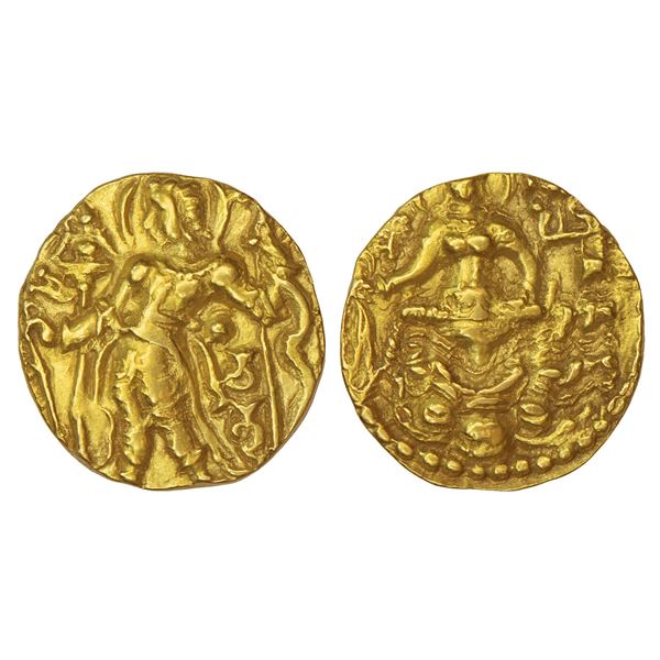 Ancient India: Gupta Empire - gold dinar of Chandragupta II, 'Archer-Goddess on Lotus' type
