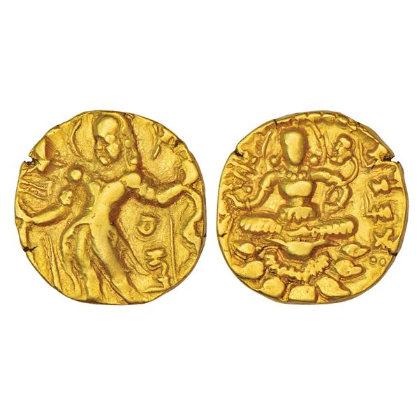 Ancient India: Gupta Empire - gold dinar of Chandragupta II, 'Archer-Goddess on Lotus' type