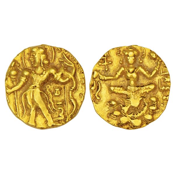 Ancient India: Gupta Empire - gold dinar of Chandragupta II, 'Archer-Goddess on Lotus' type