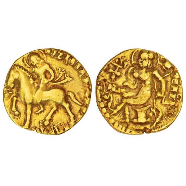 Ancient India: Gupta Empire - gold dinar of Chandragupta II (c.375-415 AD), 'Horseman' type, RRR