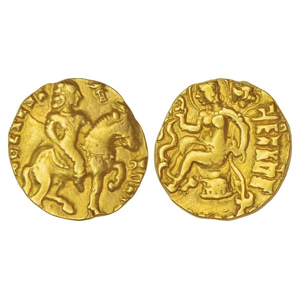 Ancient India: Gupta Empire, gold dinar of Kumara Gupta I, 'Horseman' type, Altekar Class I, var. C;