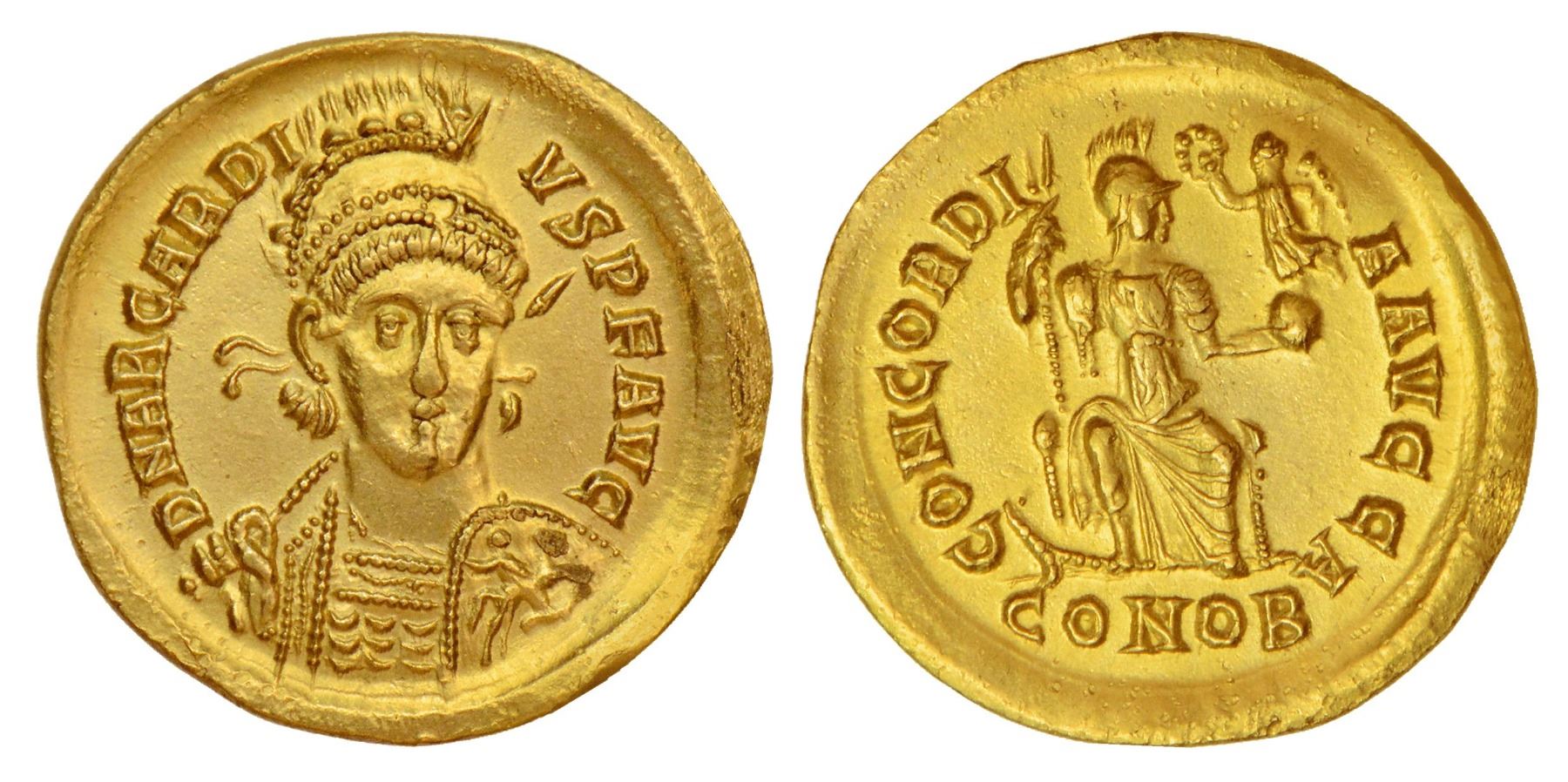 Ancient World: Roman Empire, gold solidus of Arcadius (383-408 AD ...