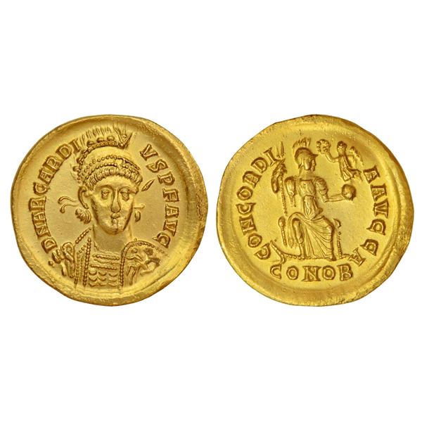 Ancient World: Roman Empire, gold solidus of Arcadius (383-408 AD), Constantinople mint,