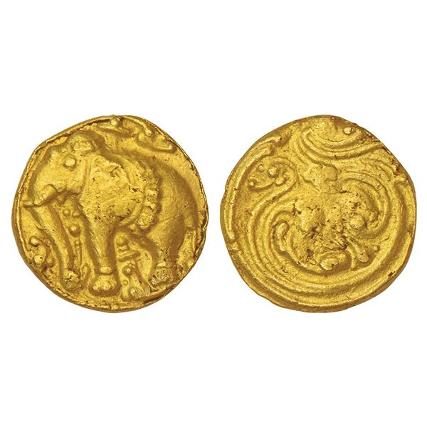 Medieval India: Western Gangas, gold gajapati pagoda, 13.76mm, 3.84g. Elephant facing left variety