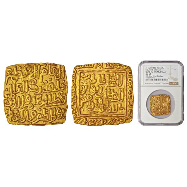 Sultans of Delhi, Khalji dynasty - gold square tanka of Qutb al-Din Mubarak, Qila Qutbabad mint,