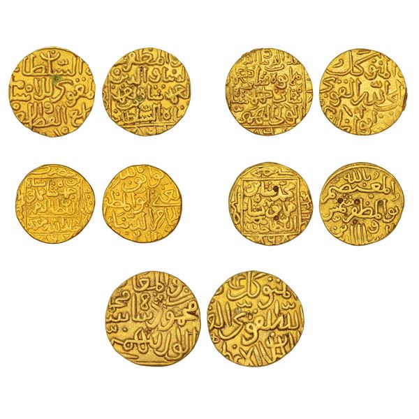 Sultans of Bahmani, gold tanka of five different rulers.