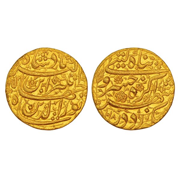 Mughals: Jahangir, gold 'Sawai' mohur, struck to 25% overweight, Agra mint, 'Khusru-e-Giti Panah