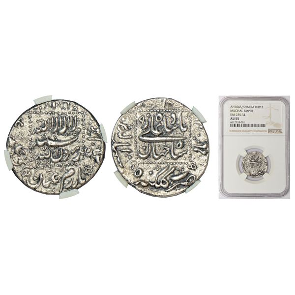 Mughals: Shah Jahan (1627-1658 AD) - silver rupee, Golkonda mint (fully visible), AH 1045/RY 9