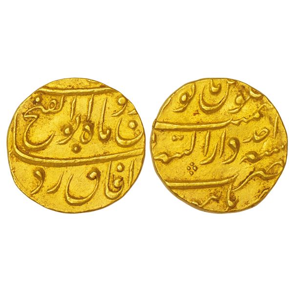 Mughals: Jahandar Shah (1712-1713 AD), gold mohur, Dar us-Sarur Burhanpur mint, 'Abu ul-Fath'