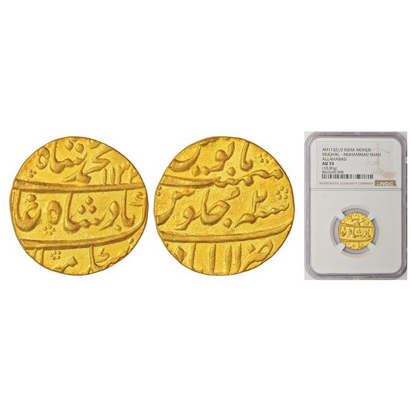 Mughals: Muhammad Shah (1719-1748 AD), gold mohur, Allahabad mint, AH 1132/RY 2, KM 438.3