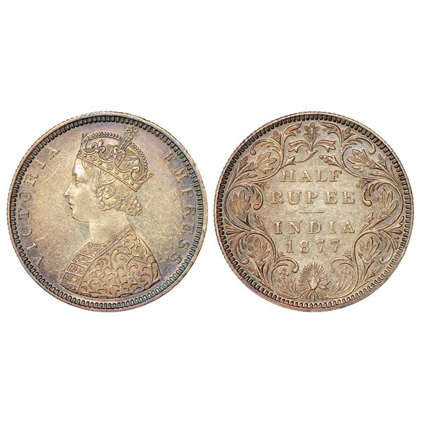 British India: Victoria Empress, silver ½ rupee, 1877, Bombay mint, 4¼ panel, B2/II, dot, PR 28