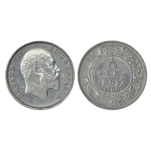British India: Edward VII, aluminium proof 1/12 anna, 1909, Calcutta mint, S&W 7.229; 0.54g.