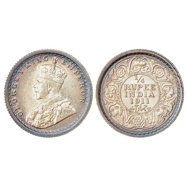 British India: George V, silver ¼ rupee, 1911, Calcutta mint, no dot, pig type, PR 440; 2.90g.