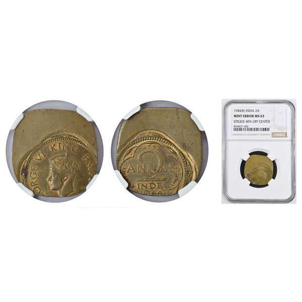 British India: George VI, error, nickel brass 2 annas, 1944 (small 4), Bombay mint, head type II,