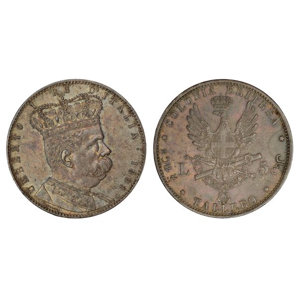 Foreign: Eritrea-Italian Colony, Umberto I (1889-1900 AD), silver 5 lire, 1891, KM 4, 28.50g.