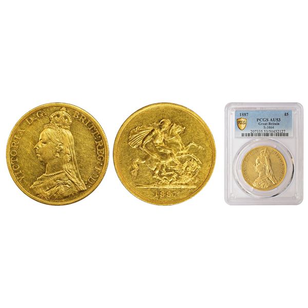 Foreign: Great Britain, Victoria (1837-1901 AD), gold 5 pounds, 1887, KM 769, 39.94g.