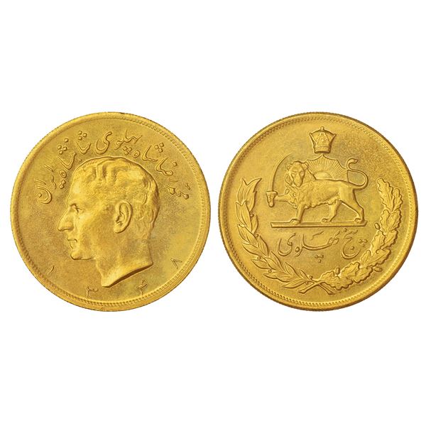 Foreign: Iran, Muhammad Reza Pahlavi Shah, gold 5 pahlavi, SH 1348, KM 1164, 40.67g.