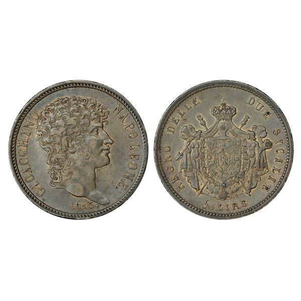 Foreign: Italian State-Naples, French Occupation, Joachim Murat, silver 5 lire, 1813, KM 259, 24.81g