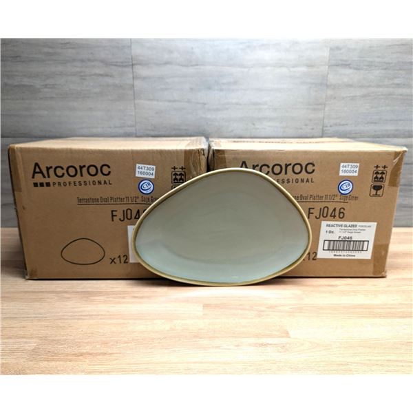 Terrastone Sage Green 11-1/2" Platter, Arcoroc FJ046 - Lot of 24 (2 cases) | R4-1