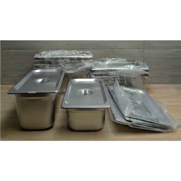 1/3 Size 4" & 6" Deep Stainless Steel Inserts W/Lids - Lot of 14pcs | FtG/TK8