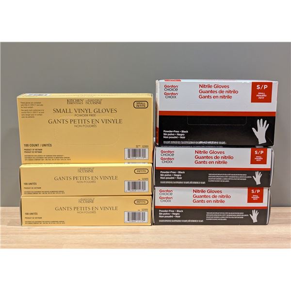 Vinyl Gloves and Nitrile Gloves, Small Size, 100cnt - Lot of 6 | MM1