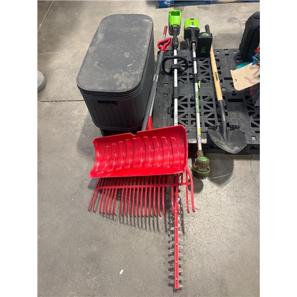 Outdoor Tools and Storage Unit with Electric Trimmers