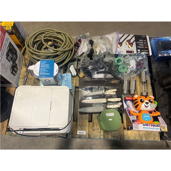 PALLET LOT –  Including Knives, Epson Printer, Tiger Toy, Brita Water Filter, and Miscellan