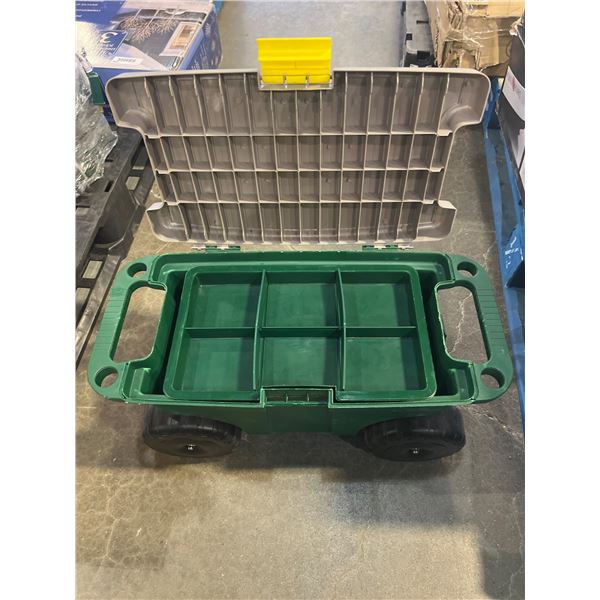Green Wheeled Utility Cart with Removable Tray and Lid