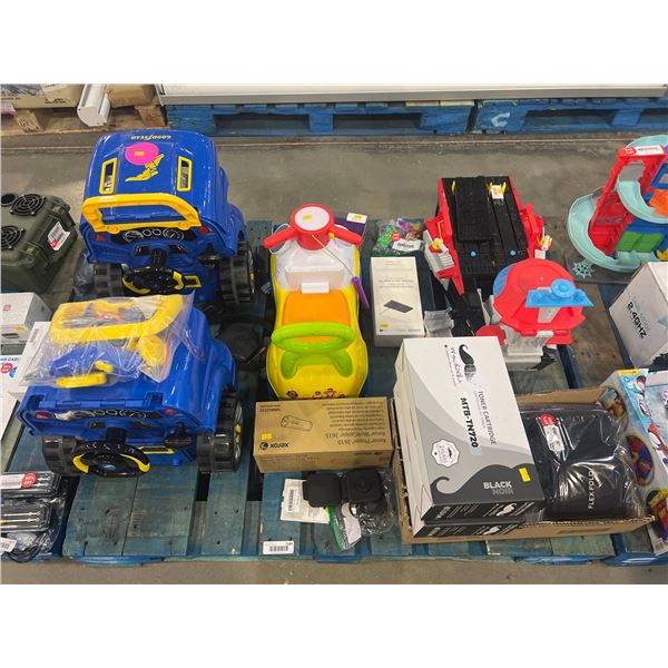 PALLET LOT -Children’s Ride-On Toys, Toner Cartridges, and Components