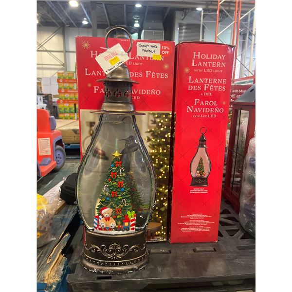 LOT OF 4 - Holiday Lantern with LED Light Featuring Christmas Tree and Santa Design