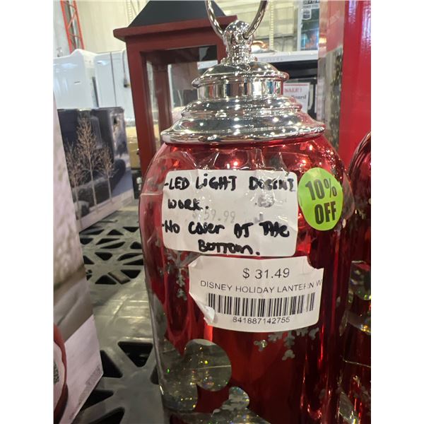 LOT OF 3 - Disney Holiday Lantern With LED Light, Red, Silver Accents