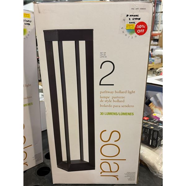 2 Solar Pathway Bollard Lights with 30 Lumens Output