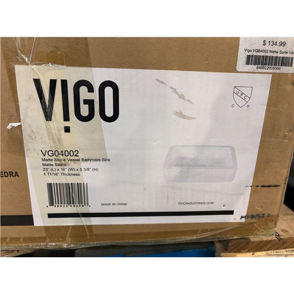 VIGO VG04002 Matte Stone Bathroom Sink, Matte Finish, 23.5 in x 16 in x 5.375 in