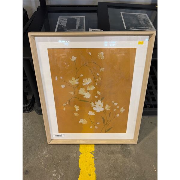 Framed Botanical Artwork with Floral Design and Wooden Frame