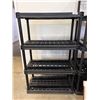 Image 1 : Four-Tier Black Plastic Storage Shelves with Vented Design