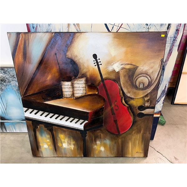 Framed Oil Painting Featuring Musical Instrument Composition