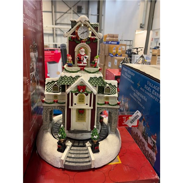 Christmas-Themed Light-Up Decorative Building with Santa Figurine