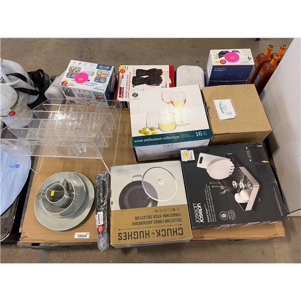 PALLET LOT –  Featuring Joseph Joseph Rack, Chuck Hughes Pan, Libbey Glassware, and More