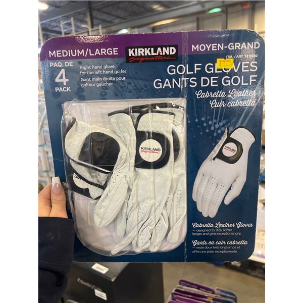 Kirkland Signature Medium/Large Cabretta Leather Golf Gloves, 4-Pack