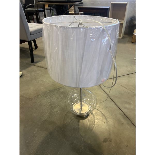 Modern Table Lamp With Clear Glass Base and White Shade