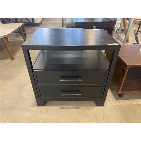 2-Drawer Black Nightstand With Open Shelf