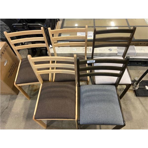 Four Wooden Chairs with Cushioned Seats in Mixed Finishes