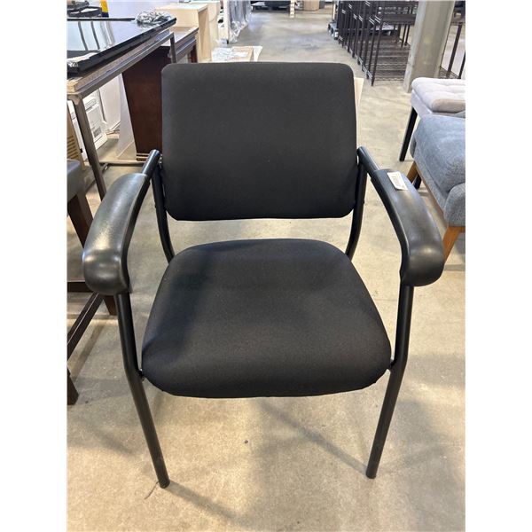 Black Upholstered Metal Armchair With Padded Armrests