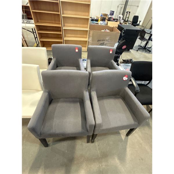 Four Gray Upholstered Armchairs with Wood Legs