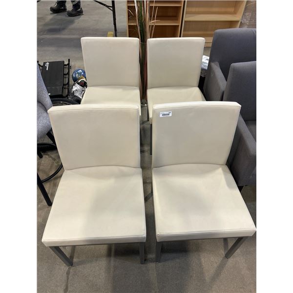 Four Cream Upholstered Dining Chairs with Metal Frames