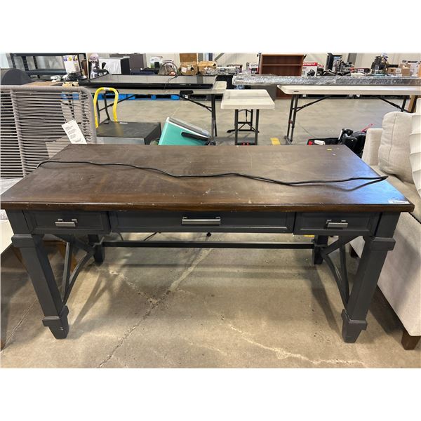 Wood and Metal Desk With Integrated Power Outlets – Brown and Black Finish