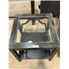 Image 5 : Round Metal Frame Accent Table With Glass Top and Wood Surface