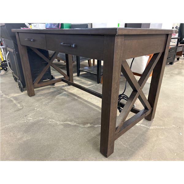 Wooden Desk With Integrated Power Outlets and USB Ports